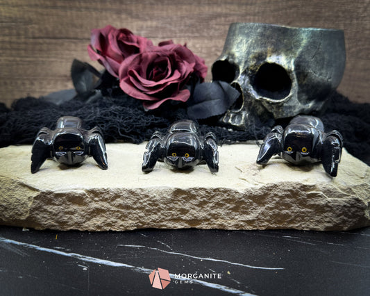 Small Black Onyx Spider Carving – Hand-Carved Tarantula Figurine with Meaning Card for Protection & Gothic Decor