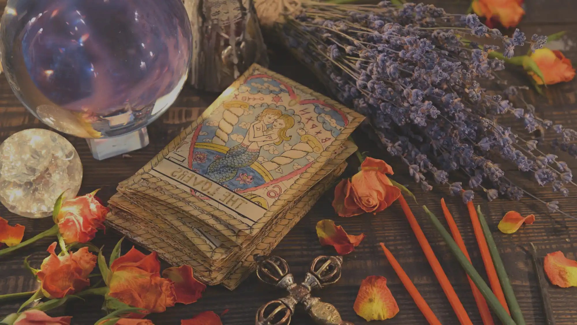 A stack of aged tarot cards with intricate illustrations.