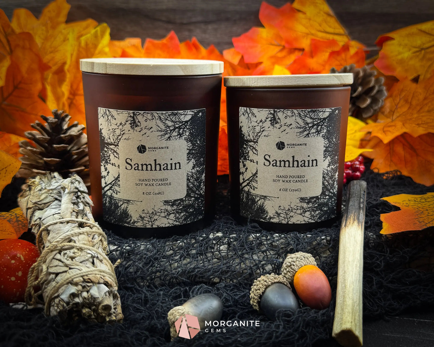 Samhain Candle Collection – Choose Your Size | Soy Candles with Crystals & Herbs | Fall Witchy Decor & Ritual Candles