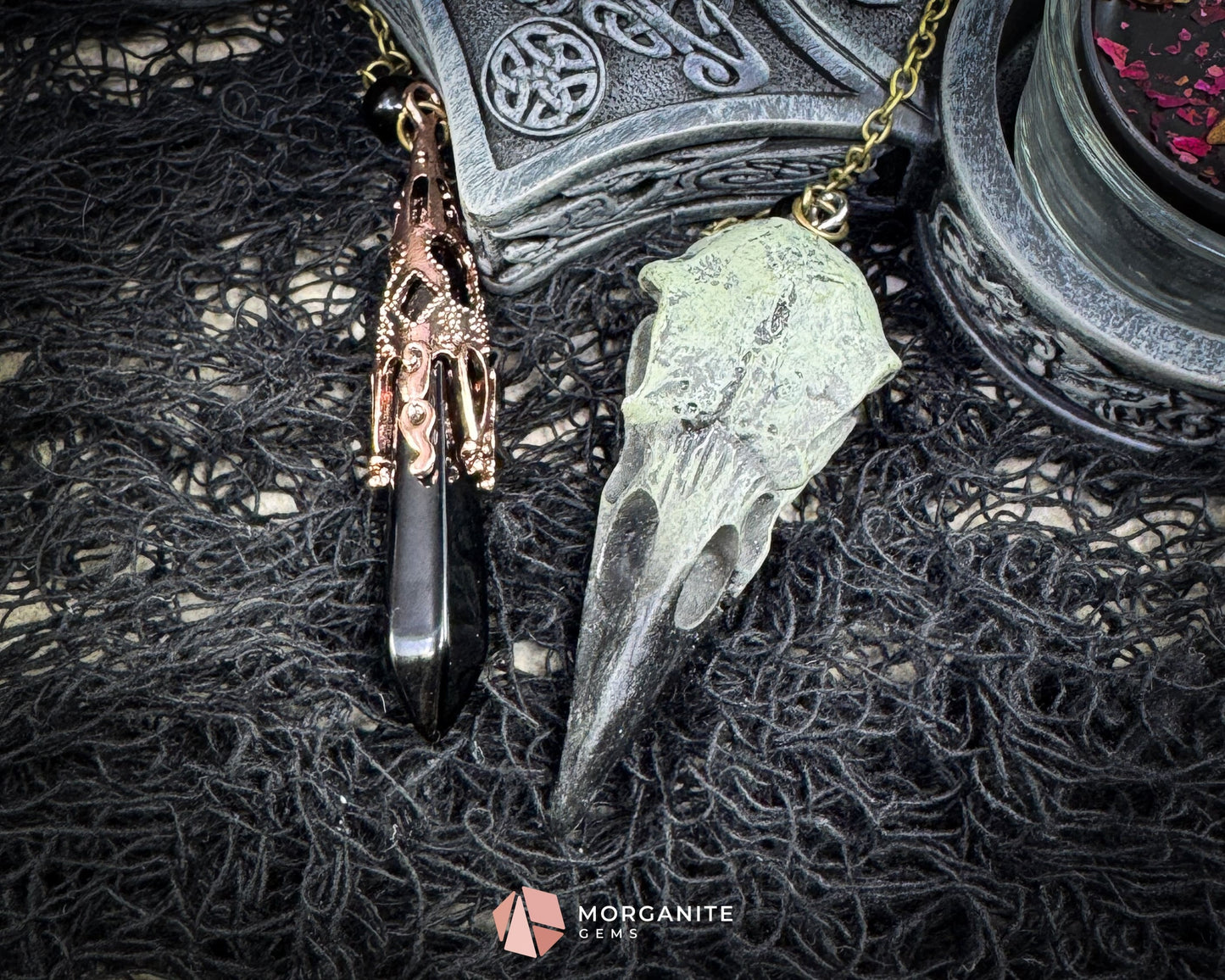 Gothic Raven Crystal Pendulum – Alloy & Crystal Divination Tool - Metaphysical Crystals