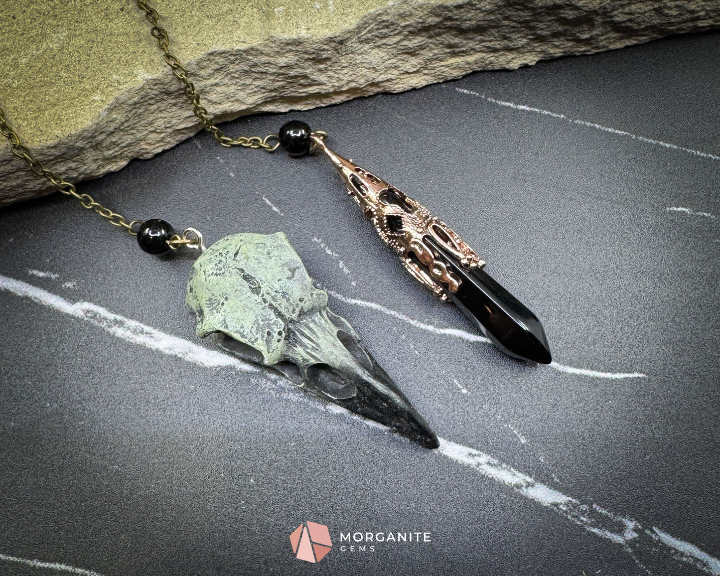Gothic Raven Crystal Pendulum – Alloy & Crystal Divination Tool - Metaphysical Crystals