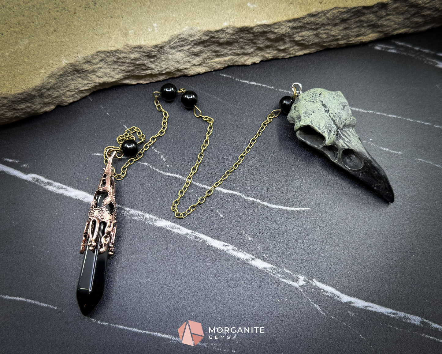 Gothic Raven Crystal Pendulum – Alloy & Crystal Divination Tool - Metaphysical Crystals