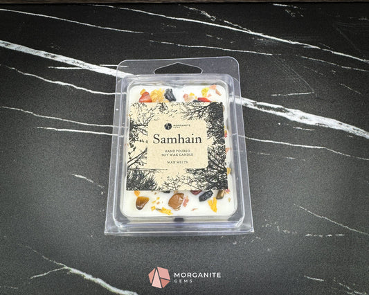 Samhain Wax Melts – Fall Scented Soy Wax Melts with Crystals | Smoky Amber Apple | Witchy Home Fragrance - Container