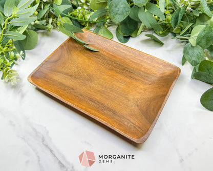 Handcrafted Wood Rectangle Display Tray – 10.5" x 7.75" Natural Decorative Dish for Crystals, Jewelry, & Altar Organization (Randomly Selected)