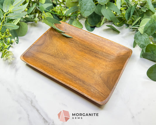 Handcrafted Wood Rectangle Display Tray – 10.5" x 7.75" Natural Decorative Dish for Crystals, Jewelry, & Altar Organization (Randomly Selected)