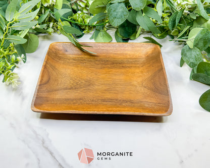 Handcrafted Wood Rectangle Display Tray – 10.5" x 7.75" Natural Decorative Dish for Crystals, Jewelry, & Altar Organization (Randomly Selected)
