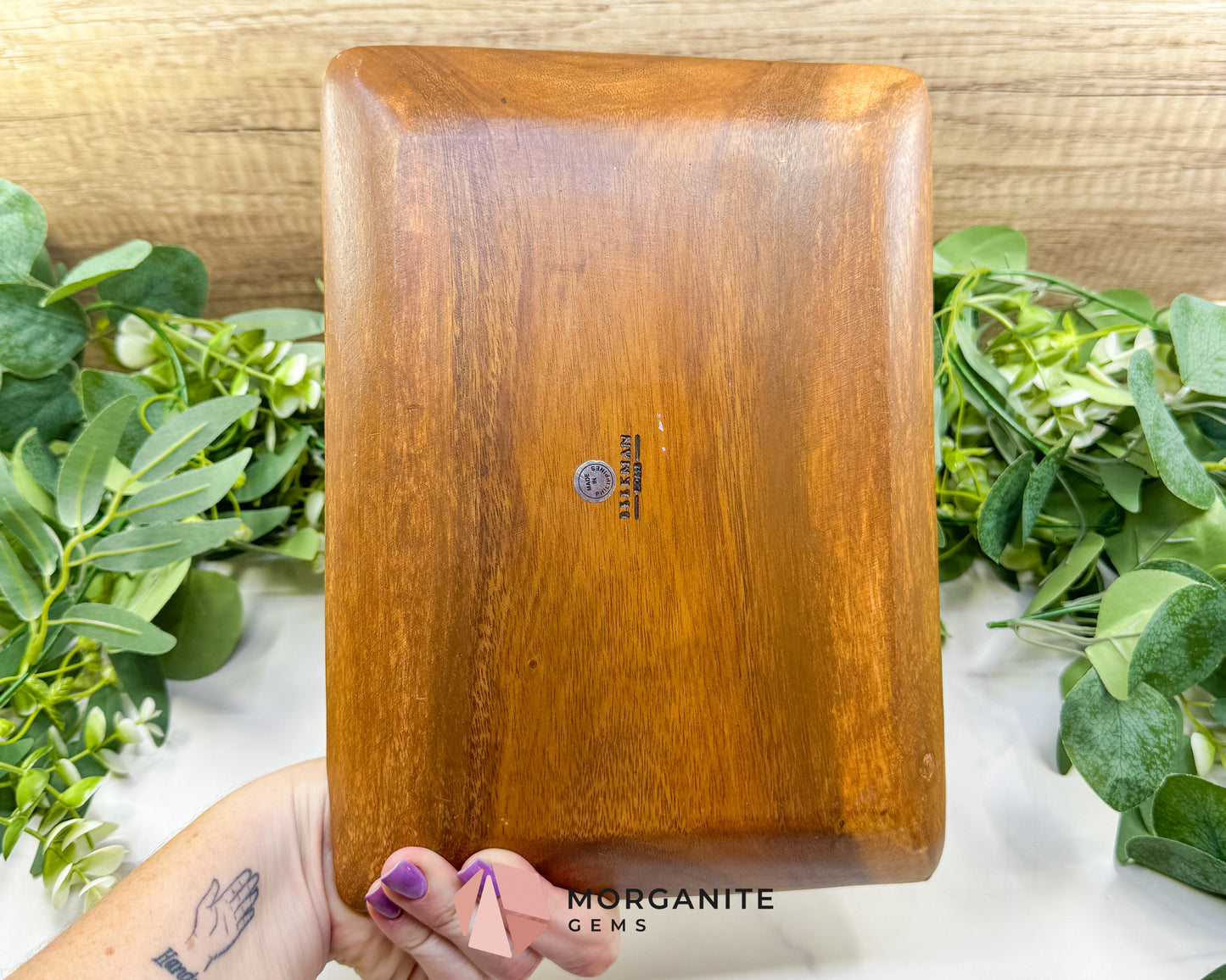 Handcrafted Wood Rectangle Display Tray – 10.5" x 7.75" Natural Decorative Dish for Crystals, Jewelry, & Altar Organization (Randomly Selected)