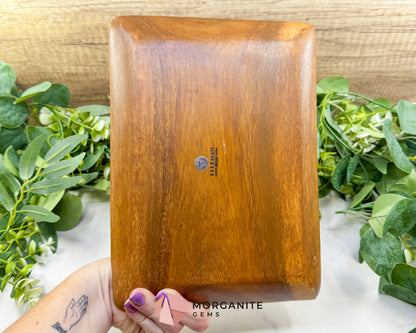Handcrafted Wood Rectangle Display Tray – 10.5" x 7.75" Natural Decorative Dish for Crystals, Jewelry, & Altar Organization (Randomly Selected)