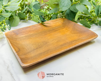 Handcrafted Wood Rectangle Display Tray – 10.5" x 7.75" Natural Decorative Dish for Crystals, Jewelry, & Altar Organization (Randomly Selected)