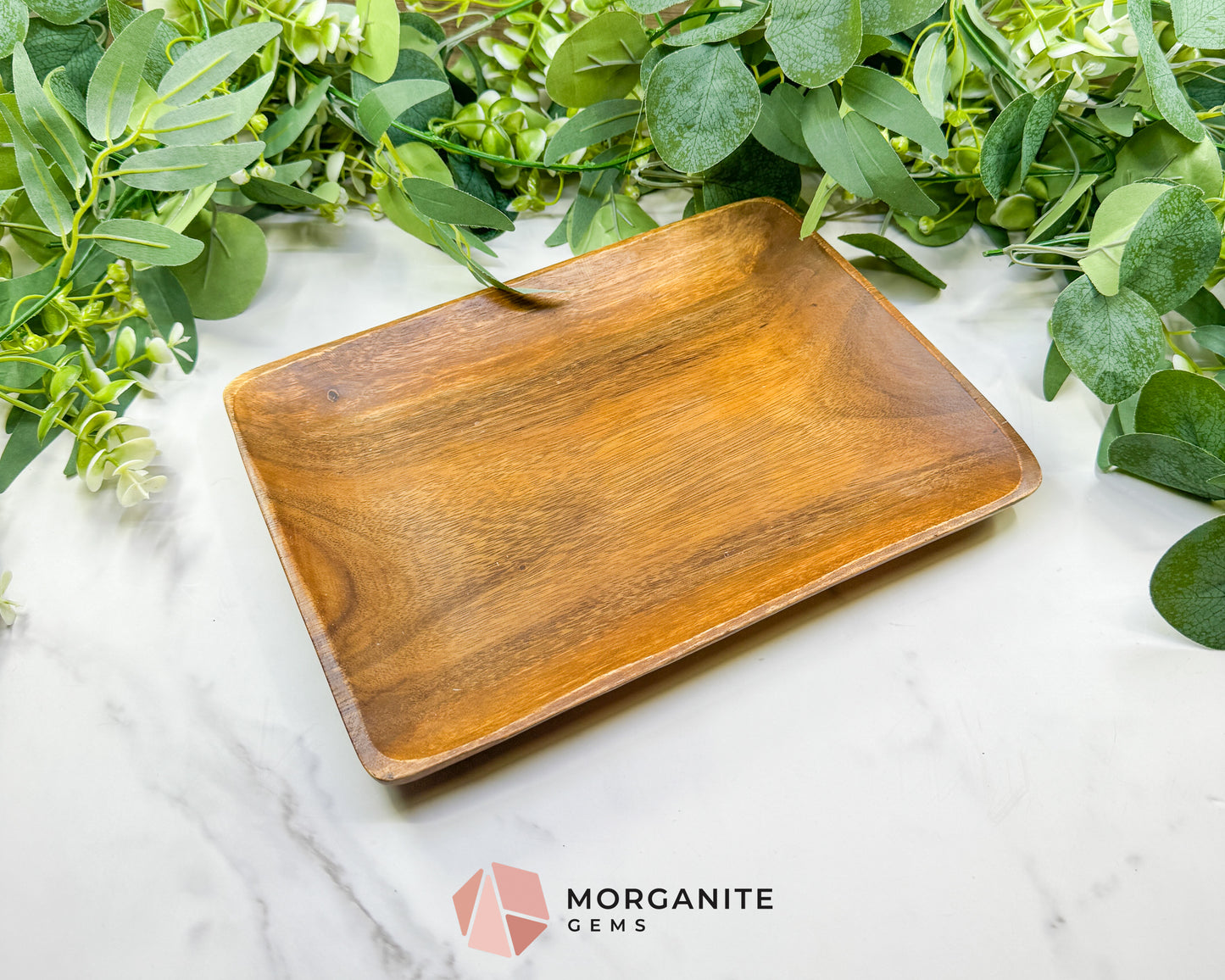 Handcrafted Wood Rectangle Display Tray – 10.5" x 7.75" Natural Decorative Dish for Crystals, Jewelry, & Altar Organization (Randomly Selected)