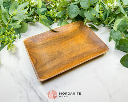 Handcrafted Wood Rectangle Display Tray – 10.5" x 7.75" Natural Decorative Dish for Crystals, Jewelry, & Altar Organization (Randomly Selected)