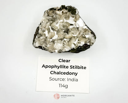 114g Clear Apophyllite Cluster with Stilbite – Natural Crystal Formation - Altars Shrines & Tools