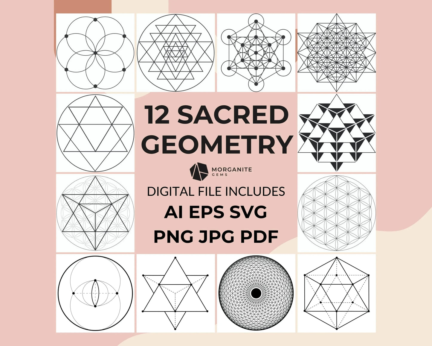 12 Sacred Geometry Vector Pack-Morganite Gems