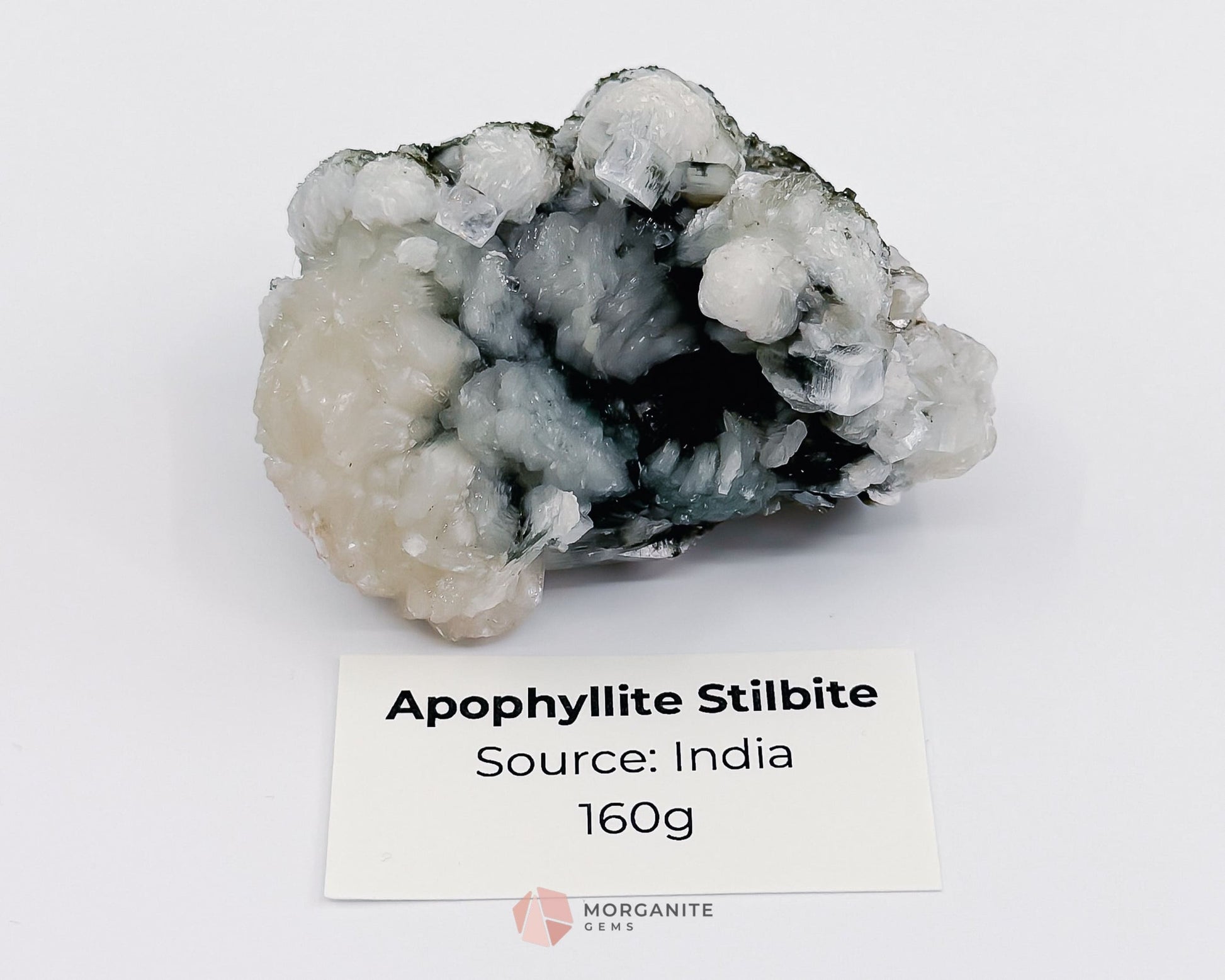 160g Apophyllite Stilbite Cluster on Chalcedony Matrix – Natural Crystal Specimen-Morganite Gems