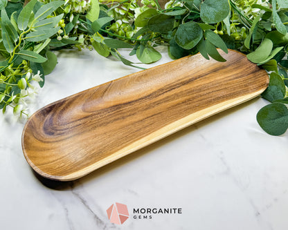 Large 16" Rounded Wood Display Tray – Natural Decorative Dish for Large Crystal Collections, Jewelry, & Altar Organization