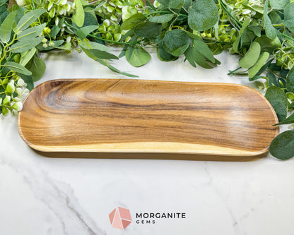 Large 16" Rounded Wood Display Tray – Natural Decorative Dish for Large Crystal Collections, Jewelry, & Altar Organization