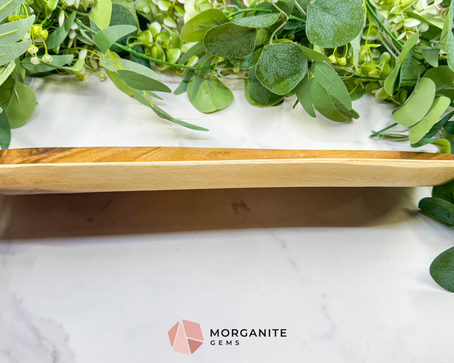 Large 16" Rounded Wood Display Tray – Natural Decorative Dish for Large Crystal Collections, Jewelry, & Altar Organization