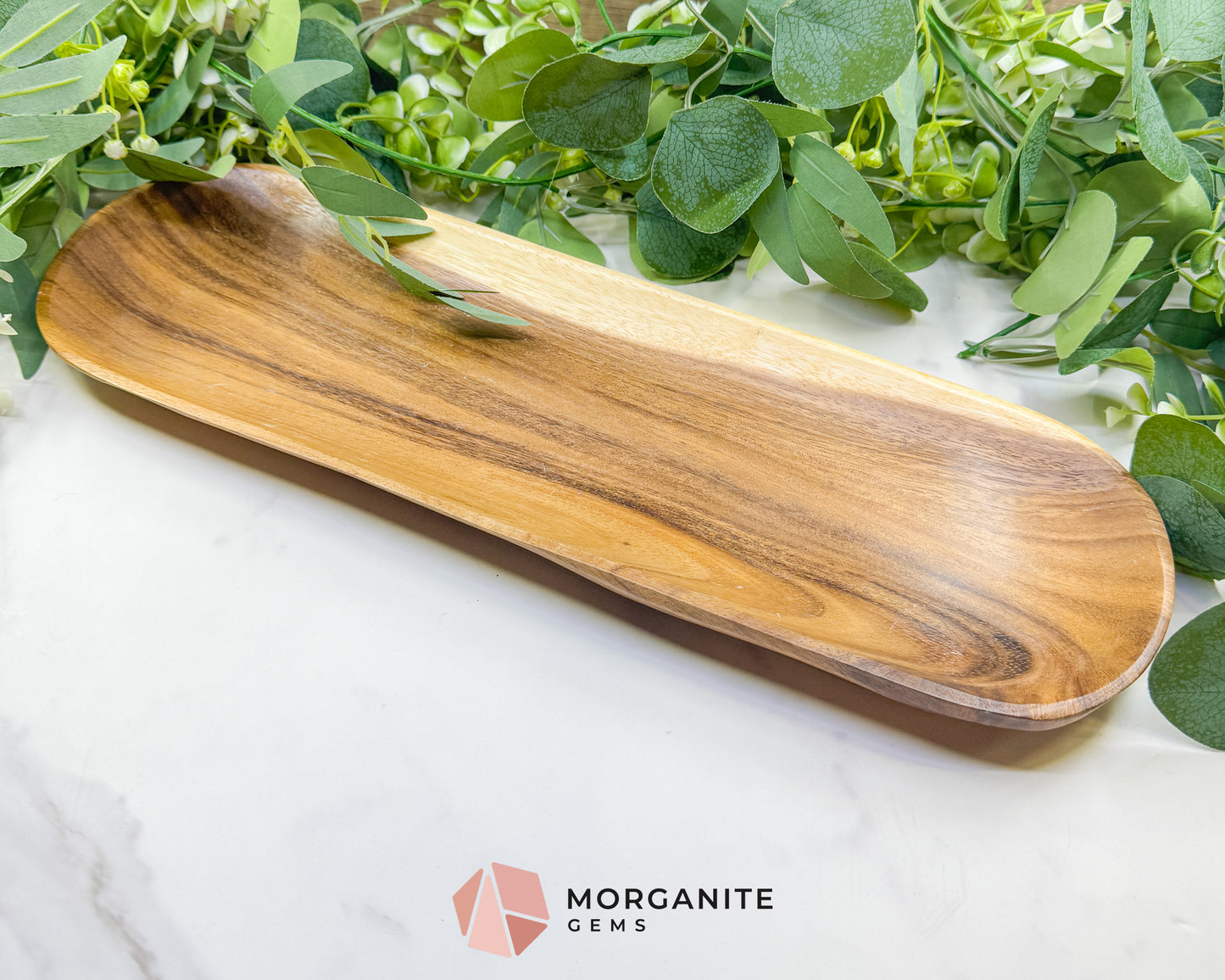 Large 16" Rounded Wood Display Tray – Natural Decorative Dish for Large Crystal Collections, Jewelry, & Altar Organization