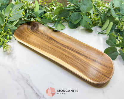 Large 16" Rounded Wood Display Tray – Natural Decorative Dish for Large Crystal Collections, Jewelry, & Altar Organization