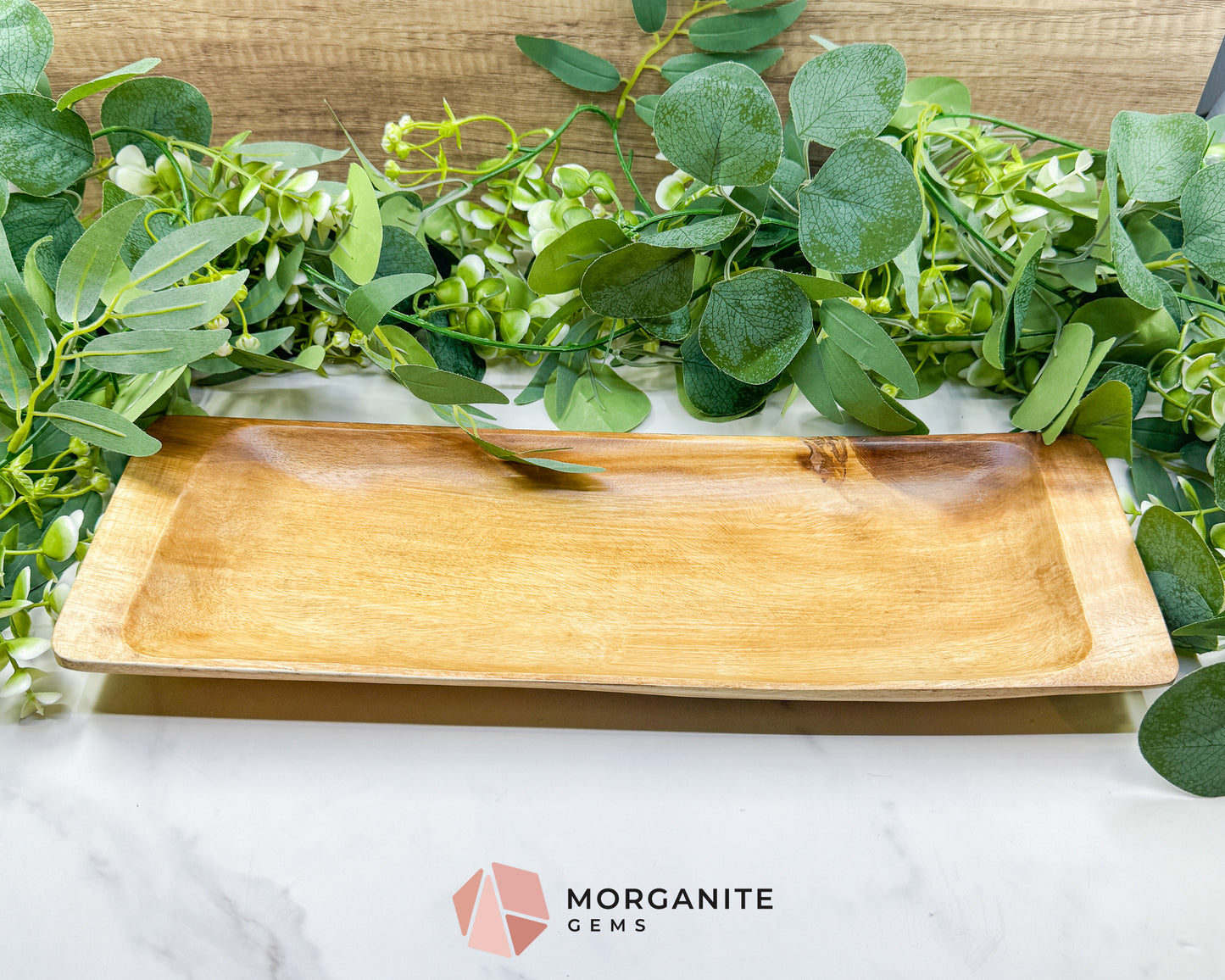 Large 16" Wood Rectangle Display Tray – Natural Decorative Dish for Crystal Collections, Jewelry, & Altar Organization