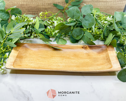 Large 16" Wood Rectangle Display Tray – Natural Decorative Dish for Crystal Collections, Jewelry, & Altar Organization