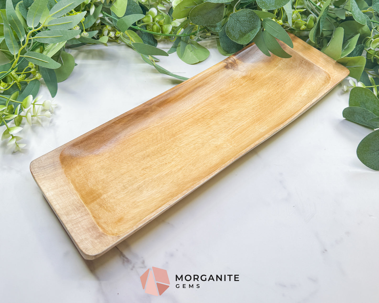 Large 16" Wood Rectangle Display Tray – Natural Decorative Dish for Crystal Collections, Jewelry, & Altar Organization