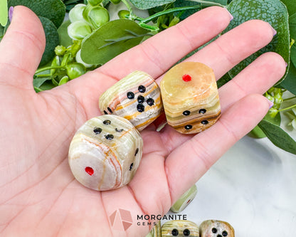 1" Polished Banded Onyx Crystal Dice – Hand-Carved Natural Stone Die – Unique Gaming Gift & Desk Decor for Luck, Grounding, & Strength