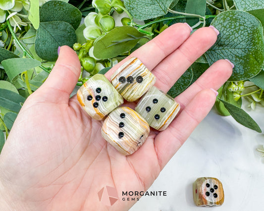 1" Polished Banded Onyx Crystal Dice – Hand-Carved Natural Stone Die – Unique Gaming Gift & Desk Decor for Luck, Grounding, & Strength