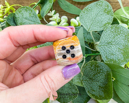 1" Polished Banded Onyx Crystal Dice – Hand-Carved Natural Stone Die – Unique Gaming Gift & Desk Decor for Luck, Grounding, & Strength