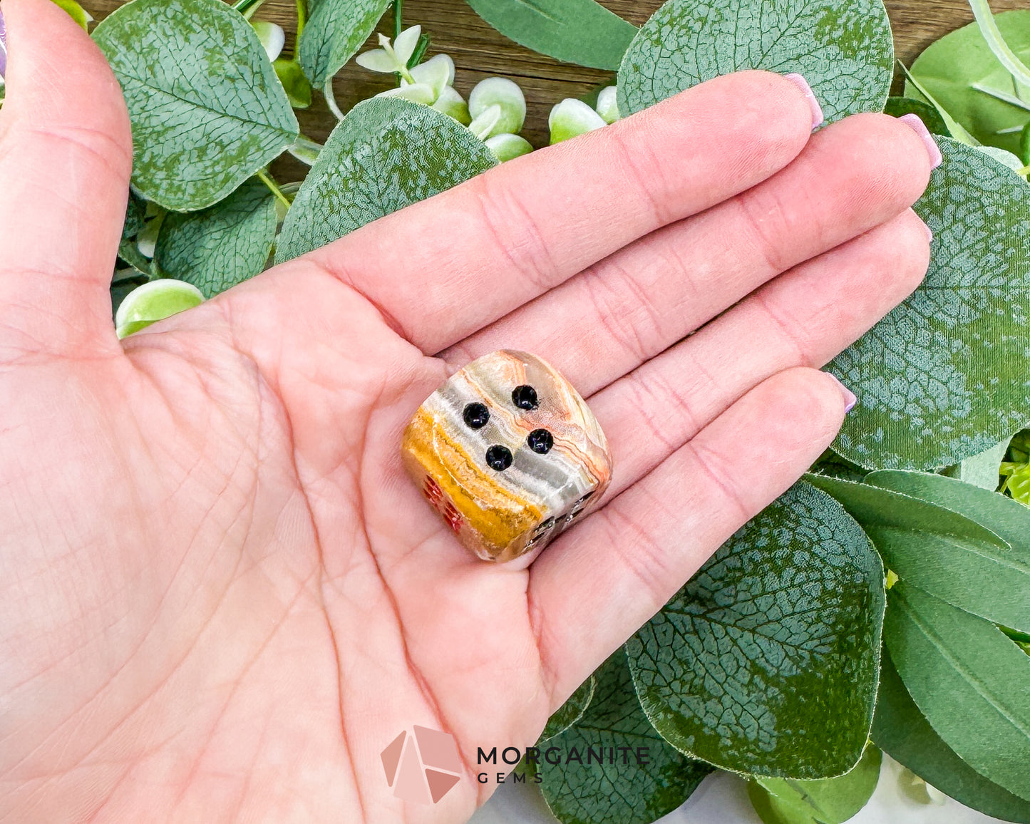 1" Polished Banded Onyx Crystal Dice – Hand-Carved Natural Stone Die – Unique Gaming Gift & Desk Decor for Luck, Grounding, & Strength