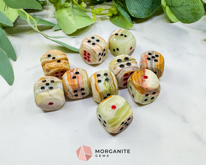 1" Polished Banded Onyx Crystal Dice – Hand-Carved Natural Stone Die – Unique Gaming Gift & Desk Decor for Luck, Grounding, & Strength