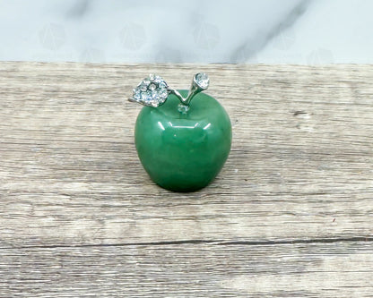 Green Aventurine Apple Carving with Crystal-Embellished Leaf – Symbol of Luck and Prosperity-Morganite Gems