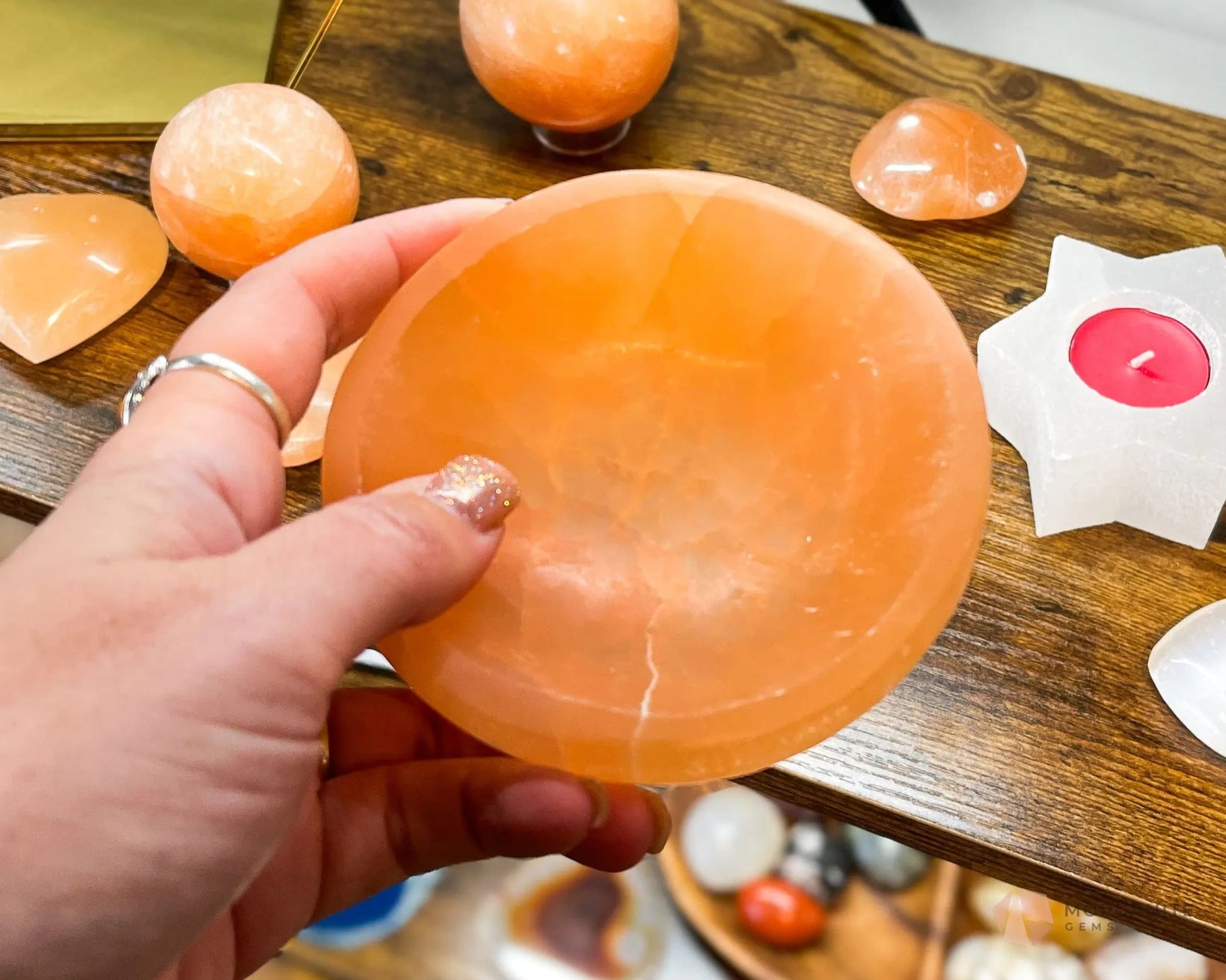 3.5-Inch Orange Selenite Bowl – Handcrafted Crystal Holder for Cleansing & Décor-Morganite Gems