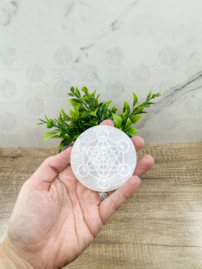 3-Inch Round Carved Selenite Plate – Handcrafted Crystal Charging Disc for Energy Cleansing-Morganite Gems