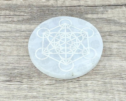 3-Inch Round Carved Selenite Plate – Handcrafted Crystal Charging Disc for Energy Cleansing-Morganite Gems