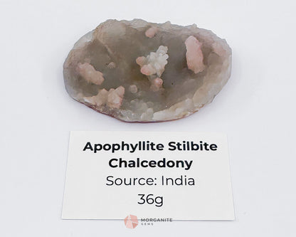 36g Apophyllite and Stilbite on Chalcedony – Unique Crystal Specimen-Morganite Gems