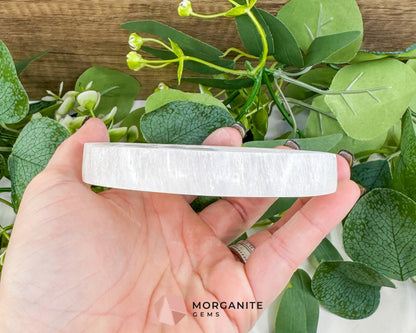 4’’ Engraved Selenite Charging Plate – Crystal Moon & Flower Cleansing Station for Gemstones & Jewelry - Metaphysical