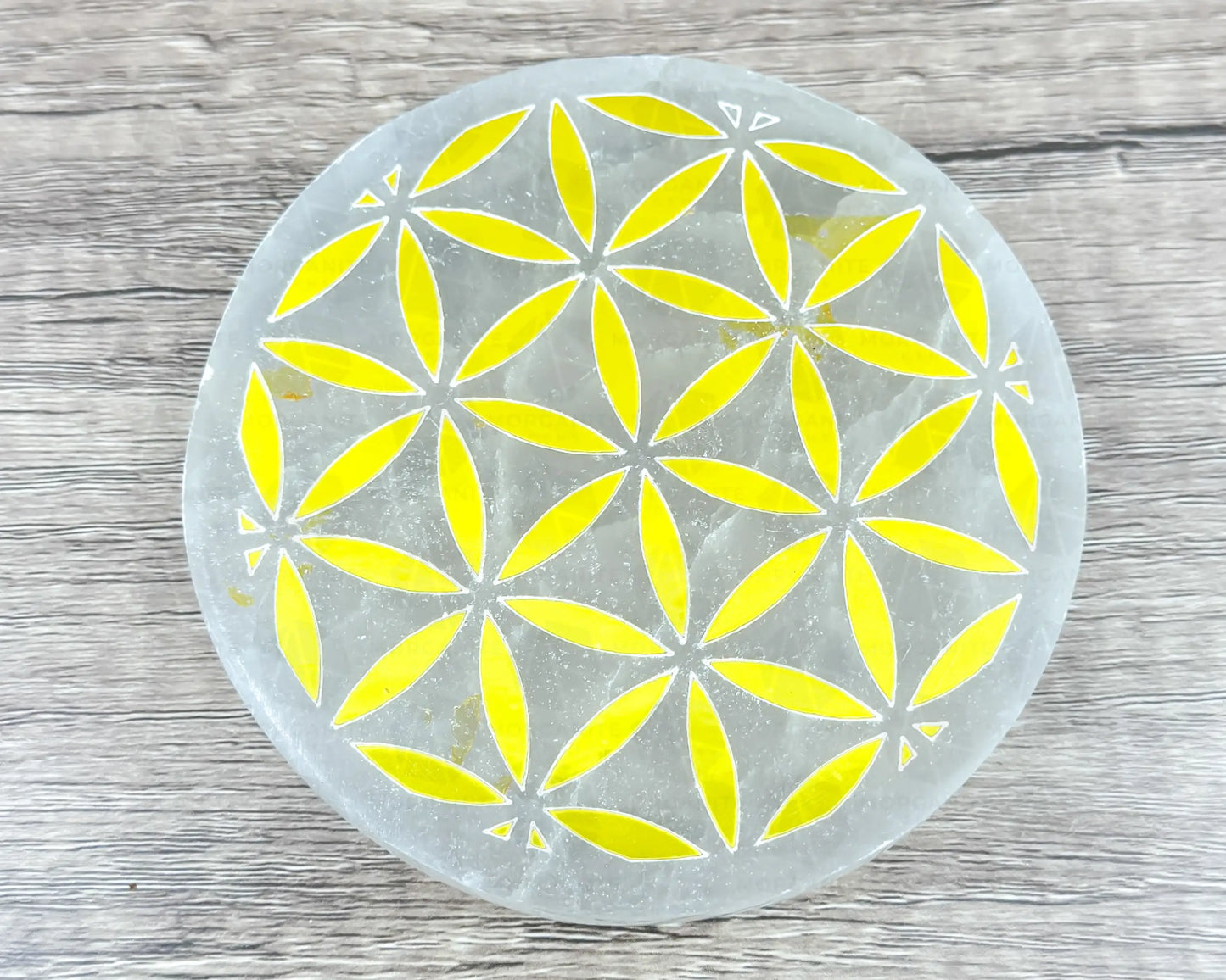 4-Inch Gold Flower of Life Selenite Plate – Hand-Carved Crystal Charging Disc for Energy Cleansing-Morganite Gems
