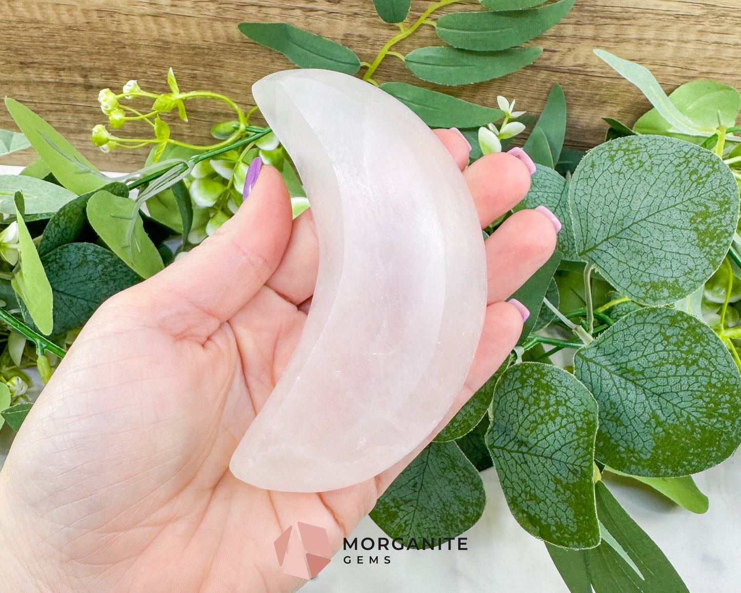 Polished Selenite Crescent Moon Bowl – 4" Satin Spar Charging Dish for Crystal Cleansing & Altar Decor