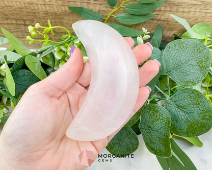 Polished Selenite Crescent Moon Bowl – 4" Satin Spar Charging Dish for Crystal Cleansing & Altar Decor