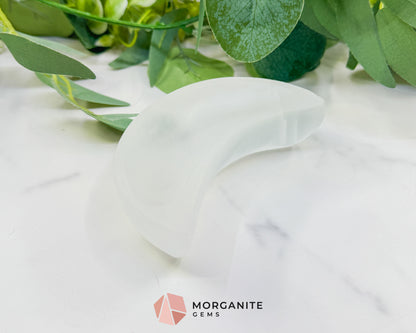 Polished Selenite Crescent Moon Bowl – 4" Satin Spar Charging Dish for Crystal Cleansing & Altar Decor