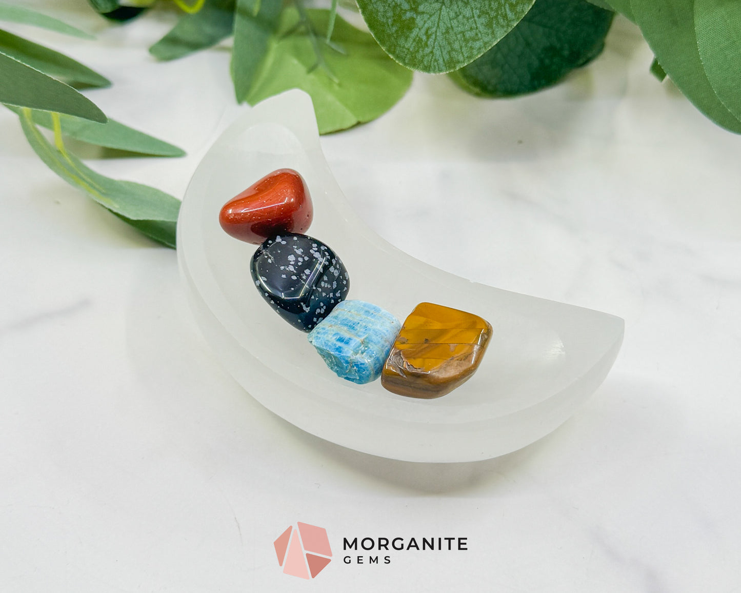 Polished Selenite Crescent Moon Bowl – 4" Satin Spar Charging Dish for Crystal Cleansing & Altar Decor