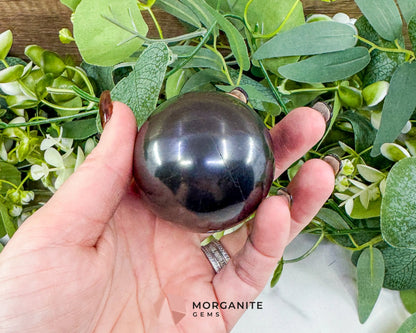 54mm Polished Shungite Sphere – High-Carbon Grounding Stone & EMF Protection Decor - Metaphysical Crystals