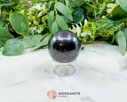 54mm Polished Shungite Sphere – High-Carbon Grounding Stone & EMF Protection Decor - Metaphysical Crystals