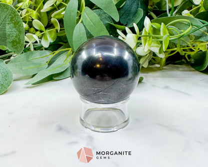 54mm Polished Shungite Sphere – High-Carbon Grounding Stone & EMF Protection Decor - Metaphysical Crystals