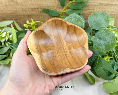Handcrafted Wood Flower Display Bowl – 5" Scalloped Petal Dish for Crystals, Jewelry, & Boho Altar Decor