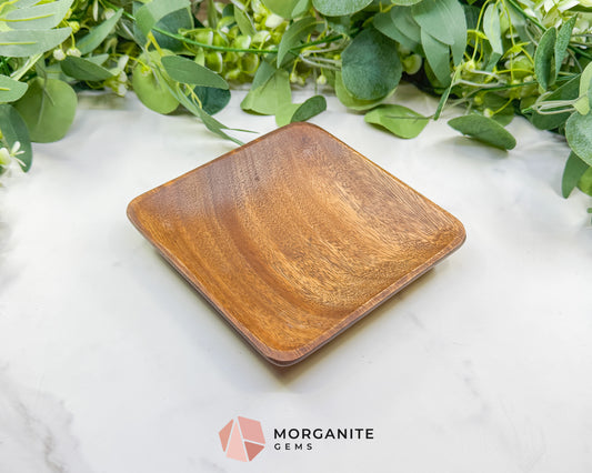 Handcrafted Wood Square Display Plate – 6" Natural Decorative Dish for Crystals, Jewelry, & Altar Offerings