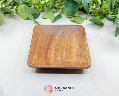Handcrafted Wood Square Display Plate – 6" Natural Decorative Dish for Crystals, Jewelry, & Altar Offerings