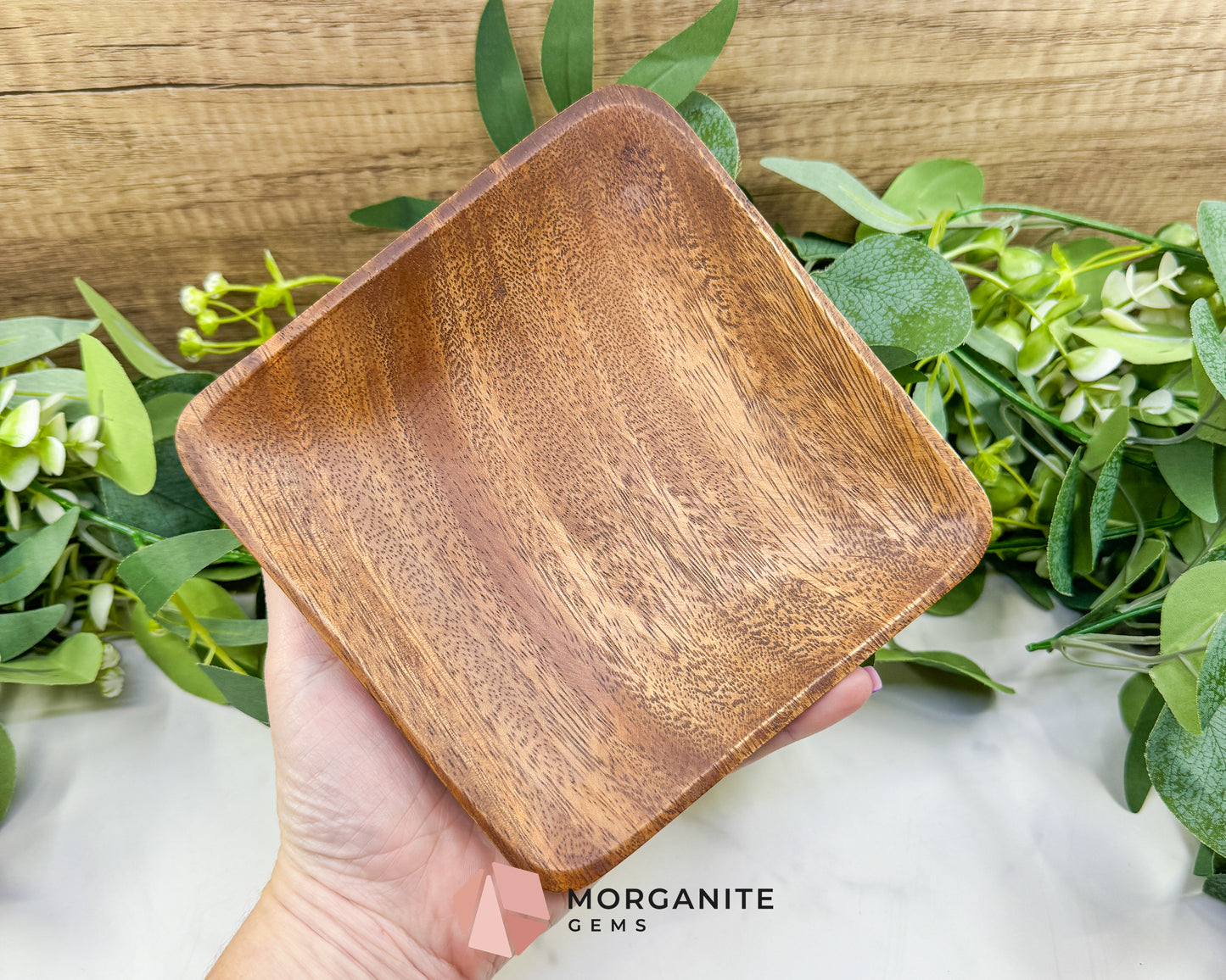 Handcrafted Wood Square Display Plate – 6" Natural Decorative Dish for Crystals, Jewelry, & Altar Offerings