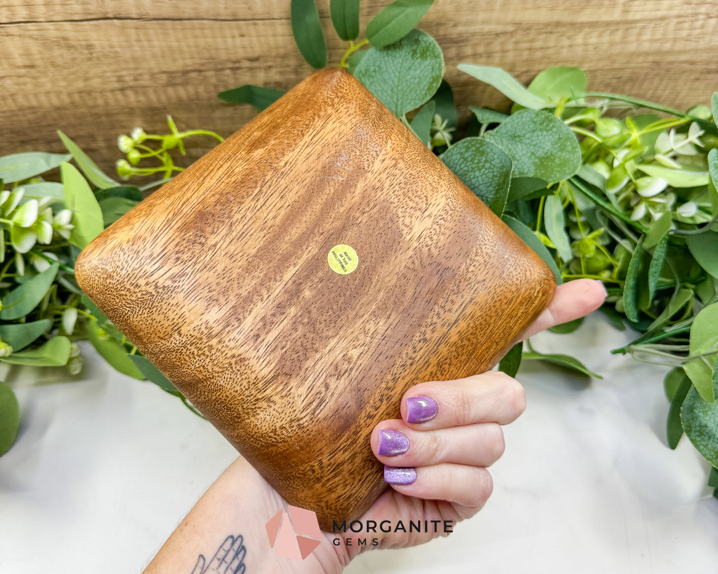 Handcrafted Wood Square Display Plate – 6" Natural Decorative Dish for Crystals, Jewelry, & Altar Offerings